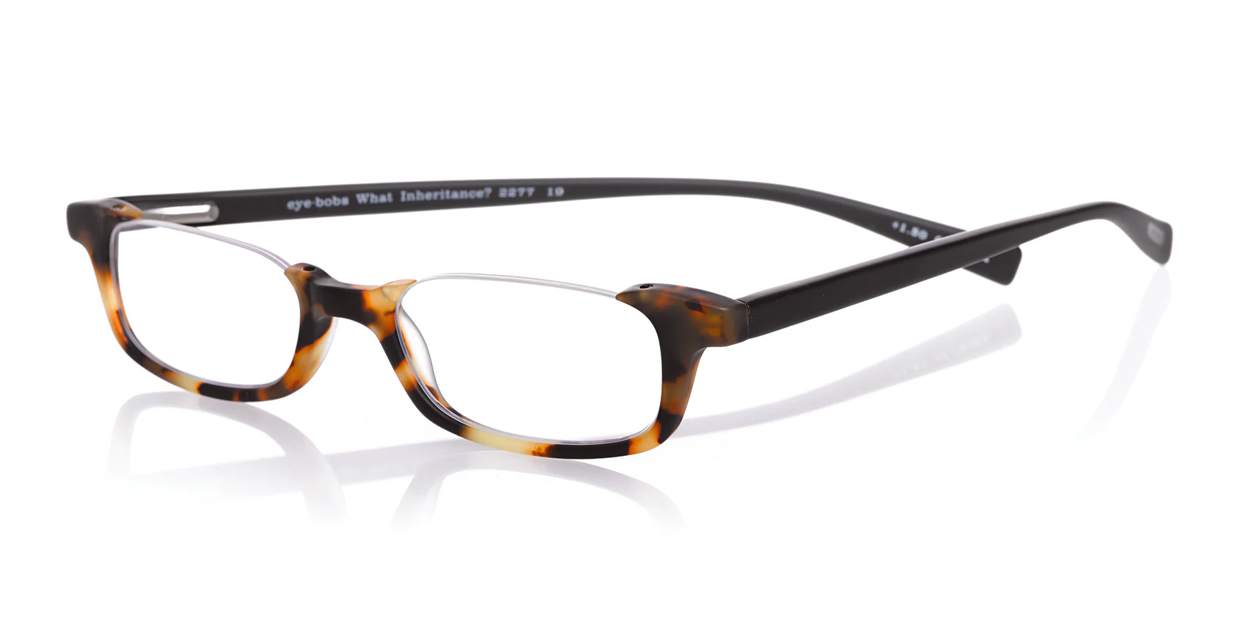 What Inheritance? Color 18 - Tortoise Front with Black Temples in a Matte Finish - Image 3