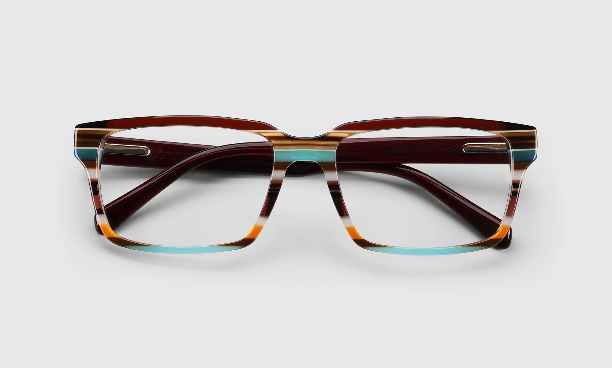 Wide Eyed Color 87 - Teal, Orange, and Maroon Stripe Front and Maroon Temples - Image 2