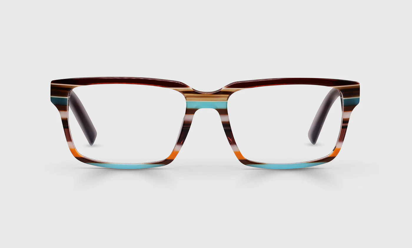 Wide Eyed Color 87 - Teal, Orange, and Maroon Stripe Front and Maroon Temples