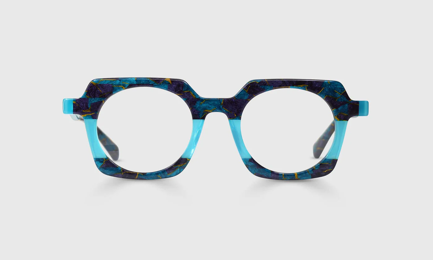 Chutzpah'd Color 10 - Teal and Indigo Mosaic with Gold Flecked Front and Temples