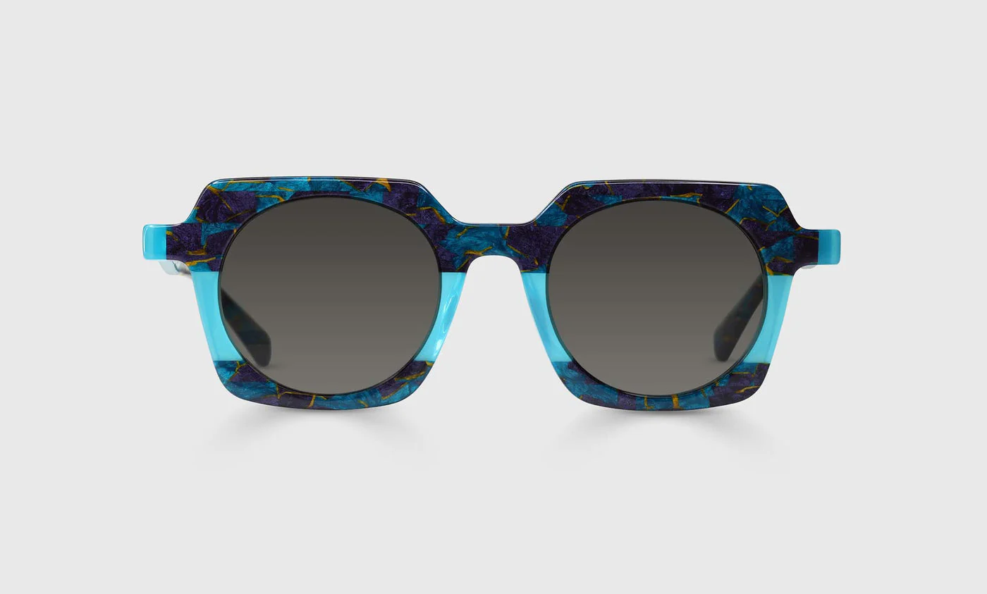 Chutzpah'd Color 10 - Teal and Indigo Mosaic with Gold Flecked Front and Temples