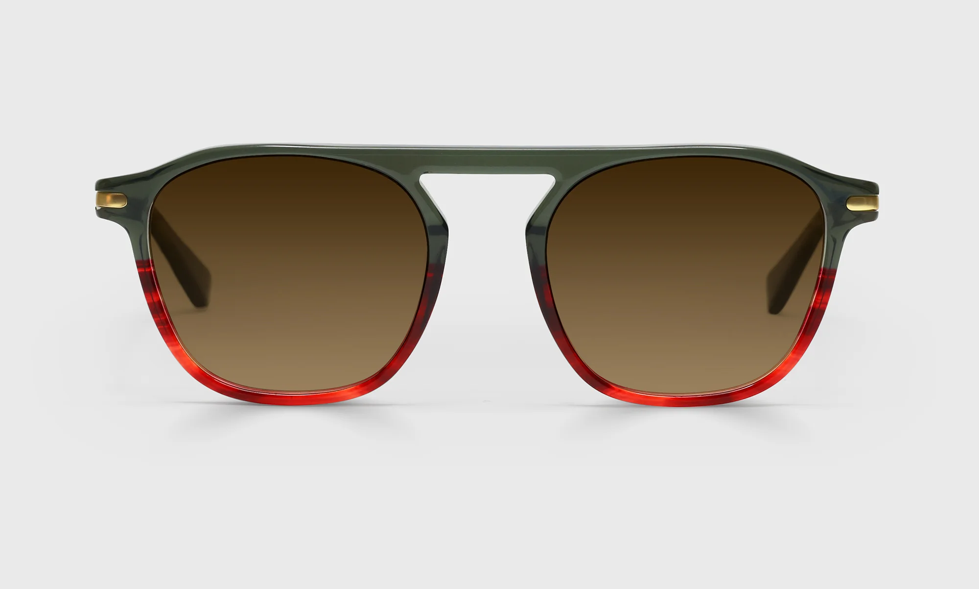 Flummery Color 17 - Green to Red Crystal Fade Front with Matte Pale Gold Metal Temples