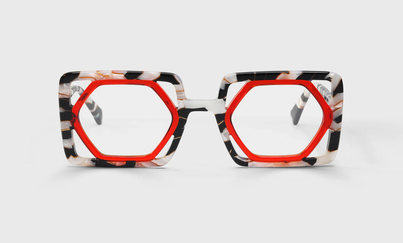 Optical Allusion Color 01 - Warm Crimson Inside of Textural Black and White Marble