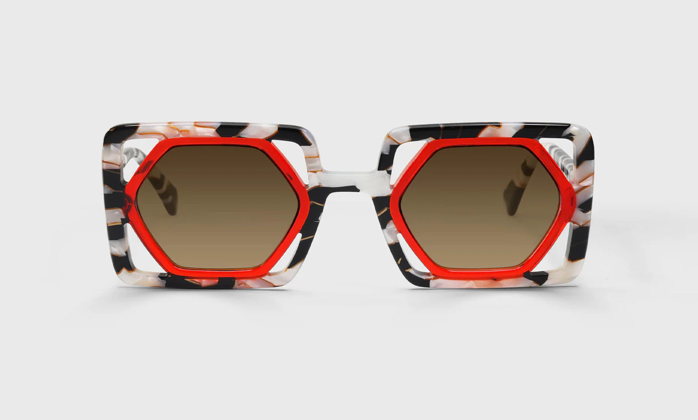 Optical Allusion Color 01 - Warm Crimson Inside of Textural Black and White Marble