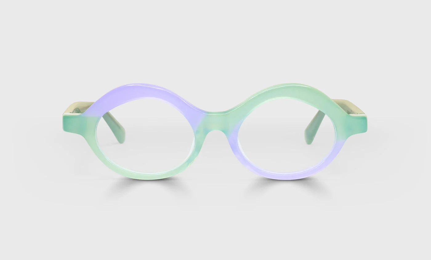 Death, Taxes, and eyebobs Color 17 - Sage & Purple Front with Temples