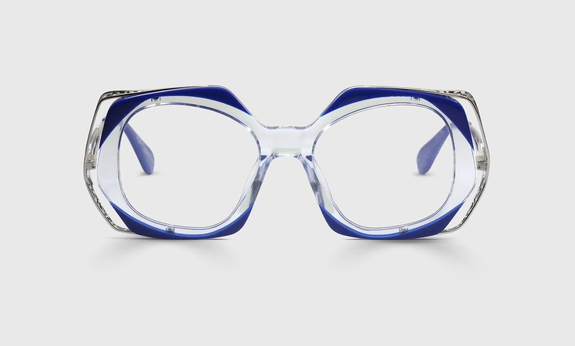 Muse Color 10 - Decorative Cobalt and Clear Corners Matched with Intricate Stainless Steel Temples