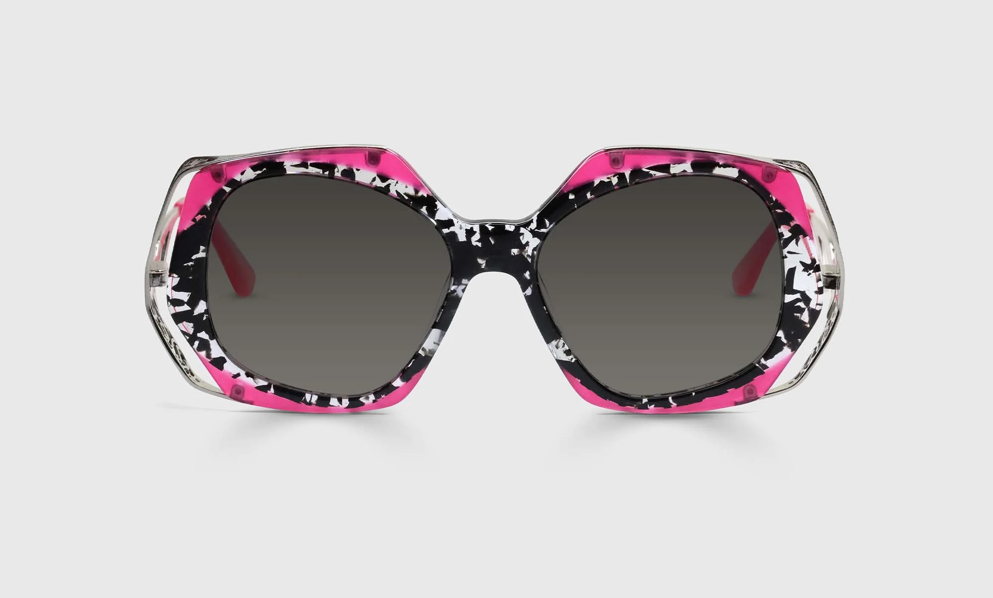 Muse Color 00 - Black Ink Blots Married with Hot Pink and Intricate Stainless Steel Temples