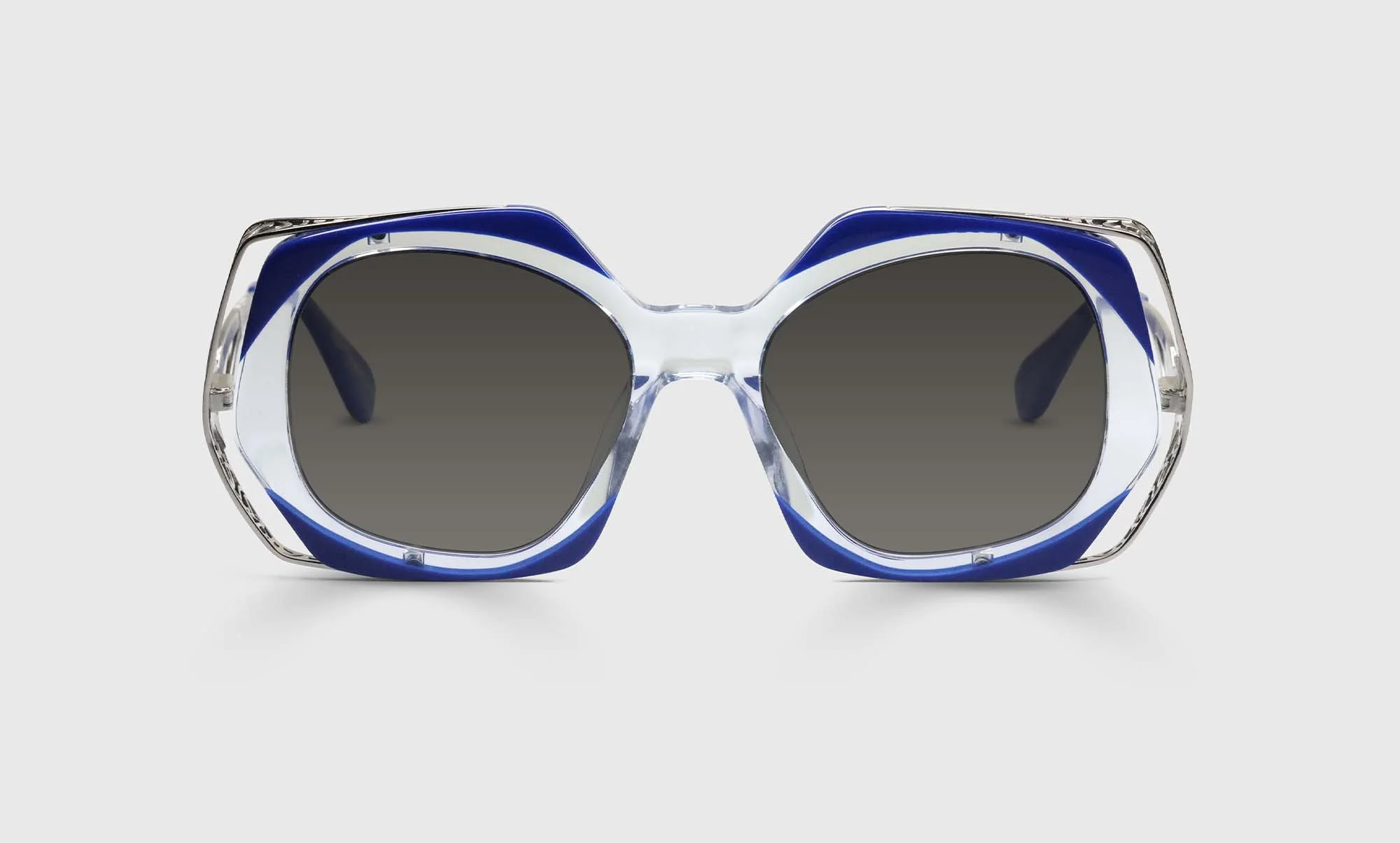 Muse Color 10 - Decorative Cobalt and Clear Corners Matched with Intricate Stainless Steel Temples