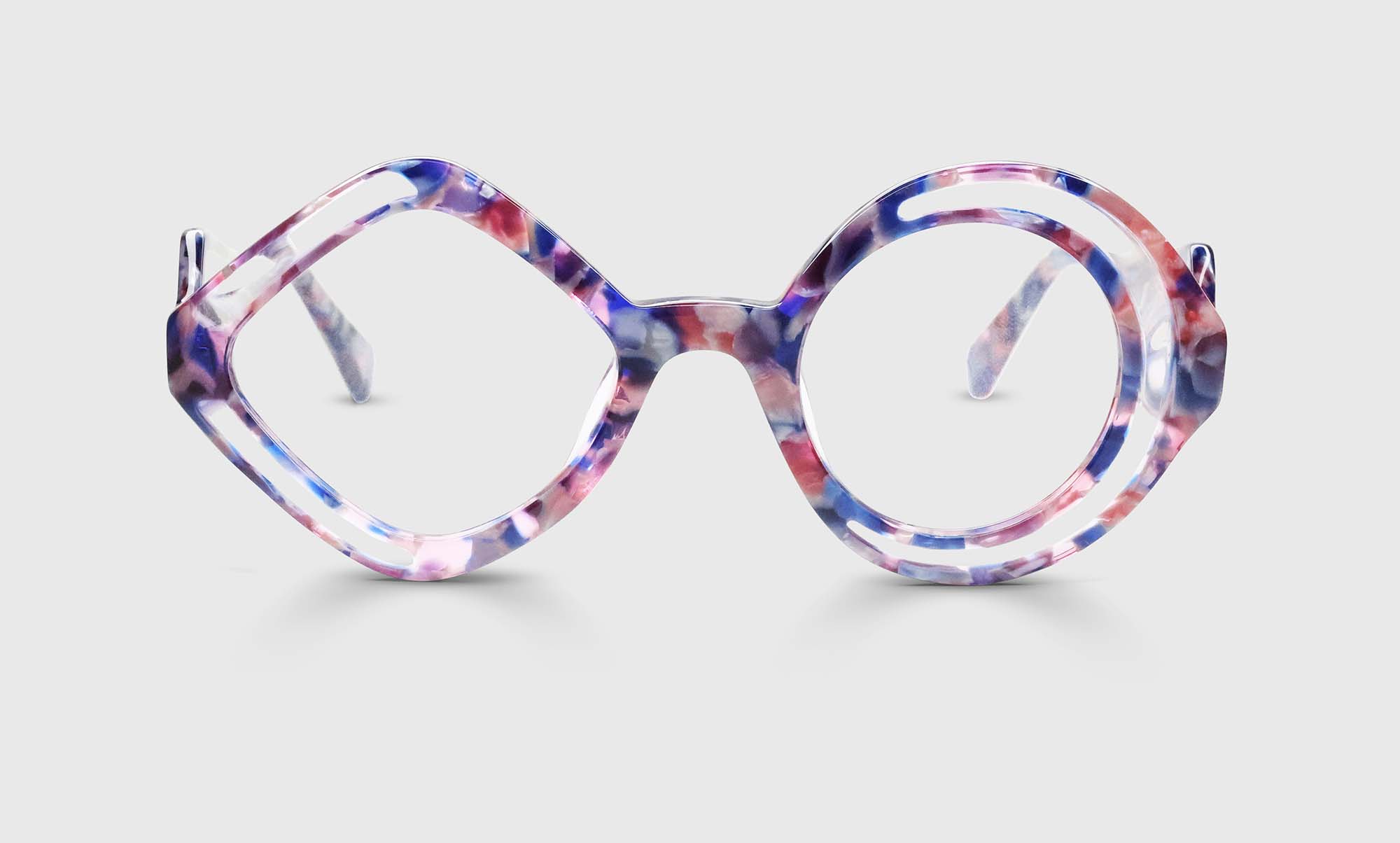 Eh-Symmetrical Color 45 - Rose, Violet, and Cobalt Water Color Disrupted by Clear Shapes