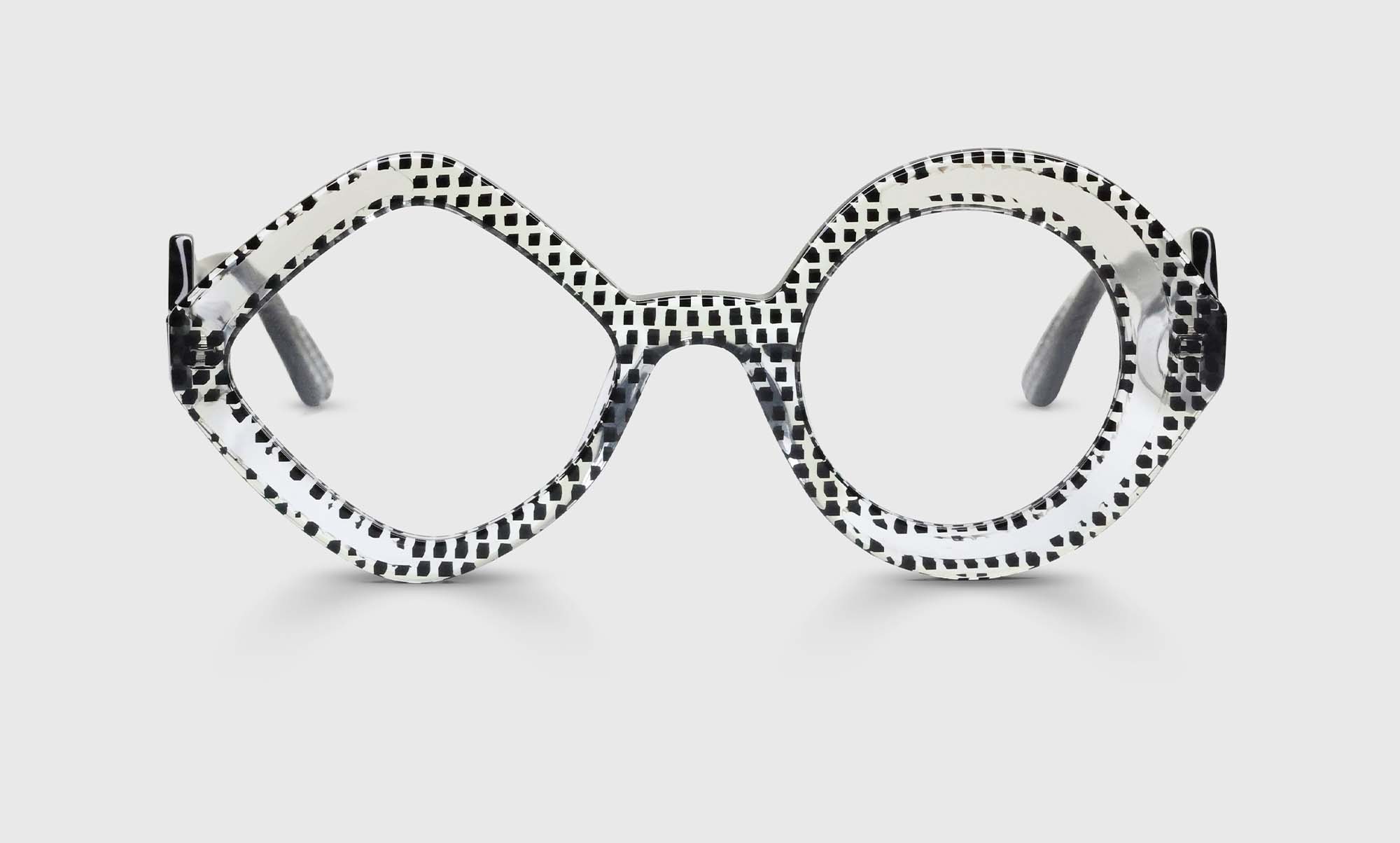 Eh-Symmetrical Color 00 - Black-Dotted Crystal Front and Temples Disrupted by Clear Shapes