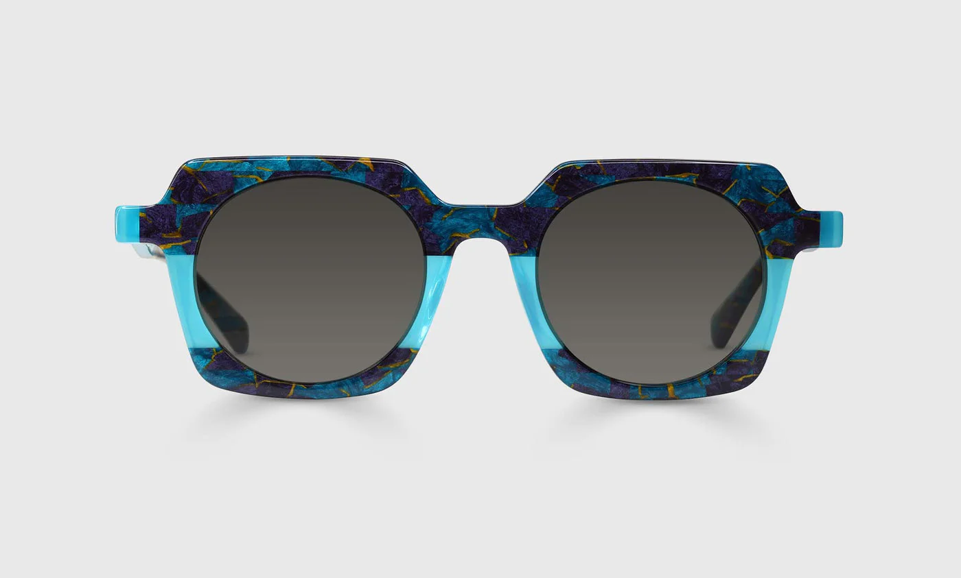 Chutzpah'd Wide Color 10 - Teal and Indigo Mosaic with Gold Flecked Front and Temples