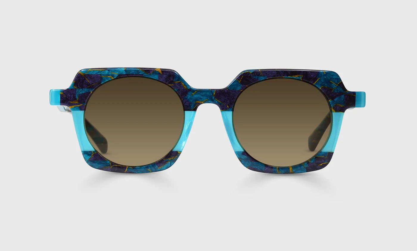Chutzpah'd Wide Color 10 - Teal and Indigo Mosaic with Gold Flecked Front and Temples
