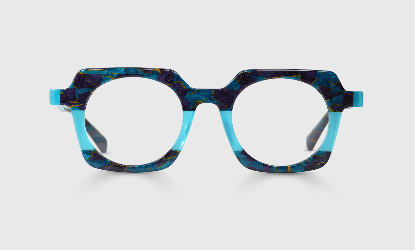 Chutzpah'd Wide Color 10 - Teal and Indigo Mosaic with Gold Flecked Front and Temples