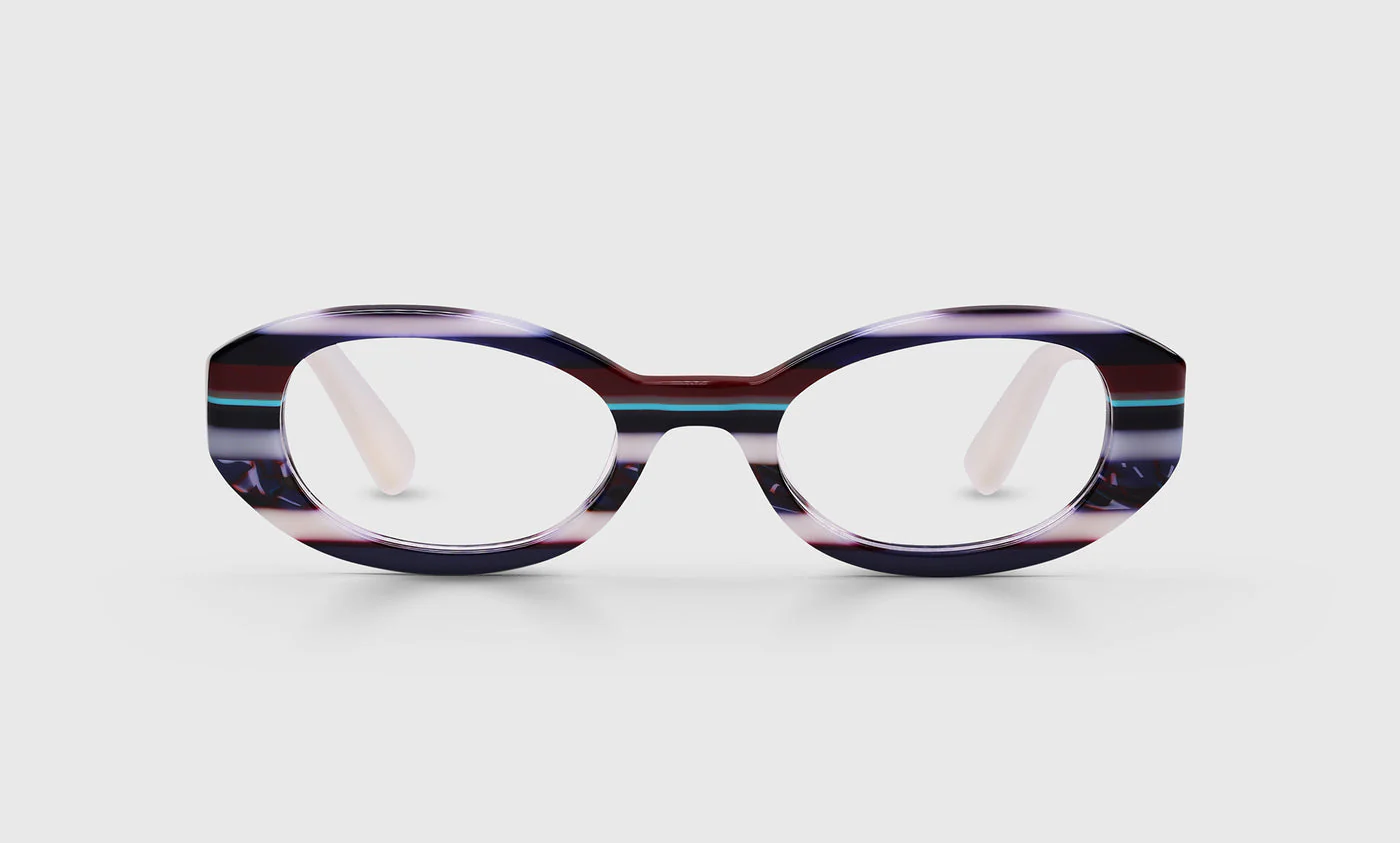 Mrs. Peckerhead Color 15 - Purple and Fuschia Multi-Stripe Front and Milky White Temples